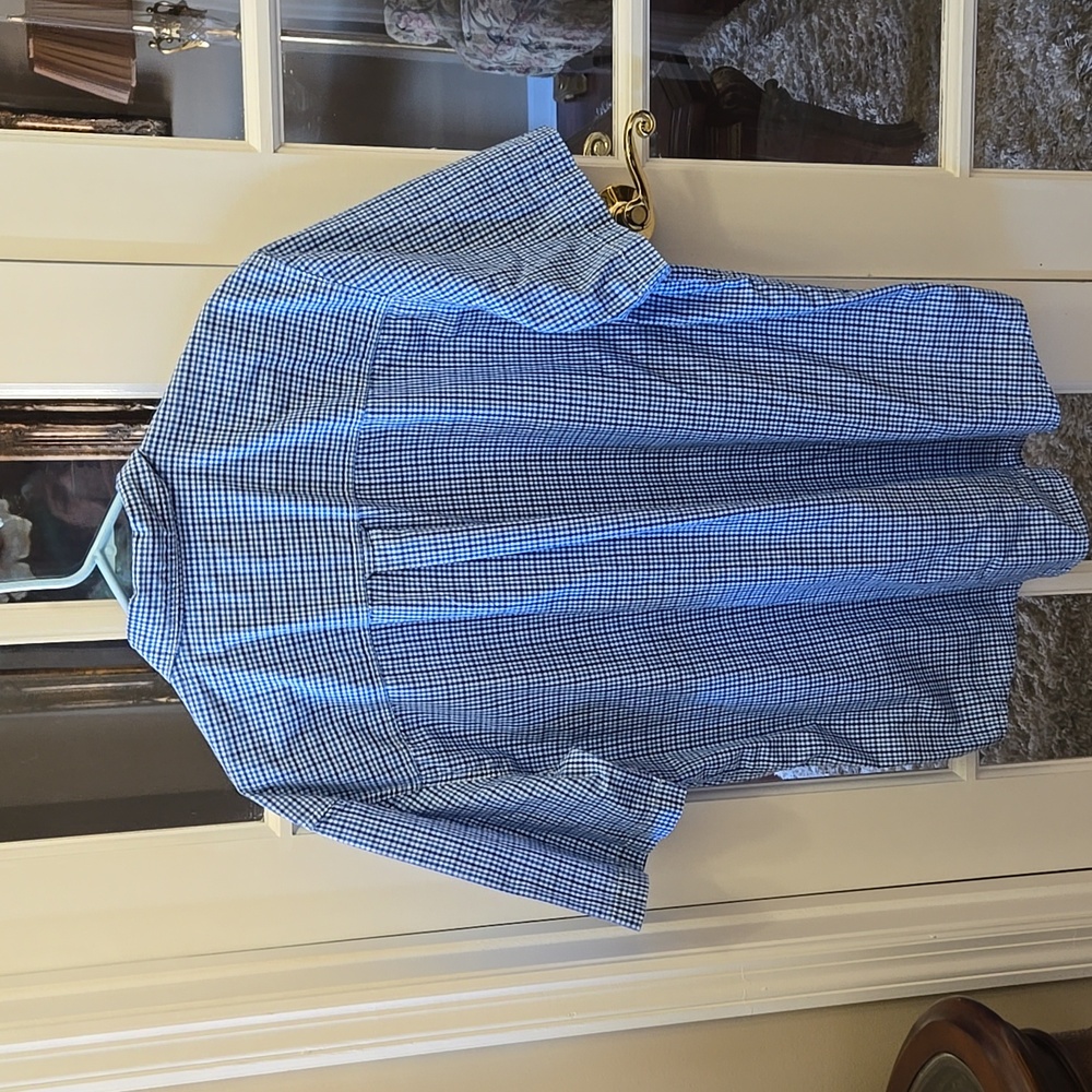 Chaps Blue White Checkered Button Down Shirt Easy… - image 5